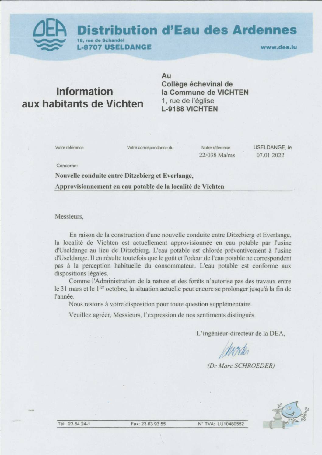 DEA - information aux habitants de Vichten