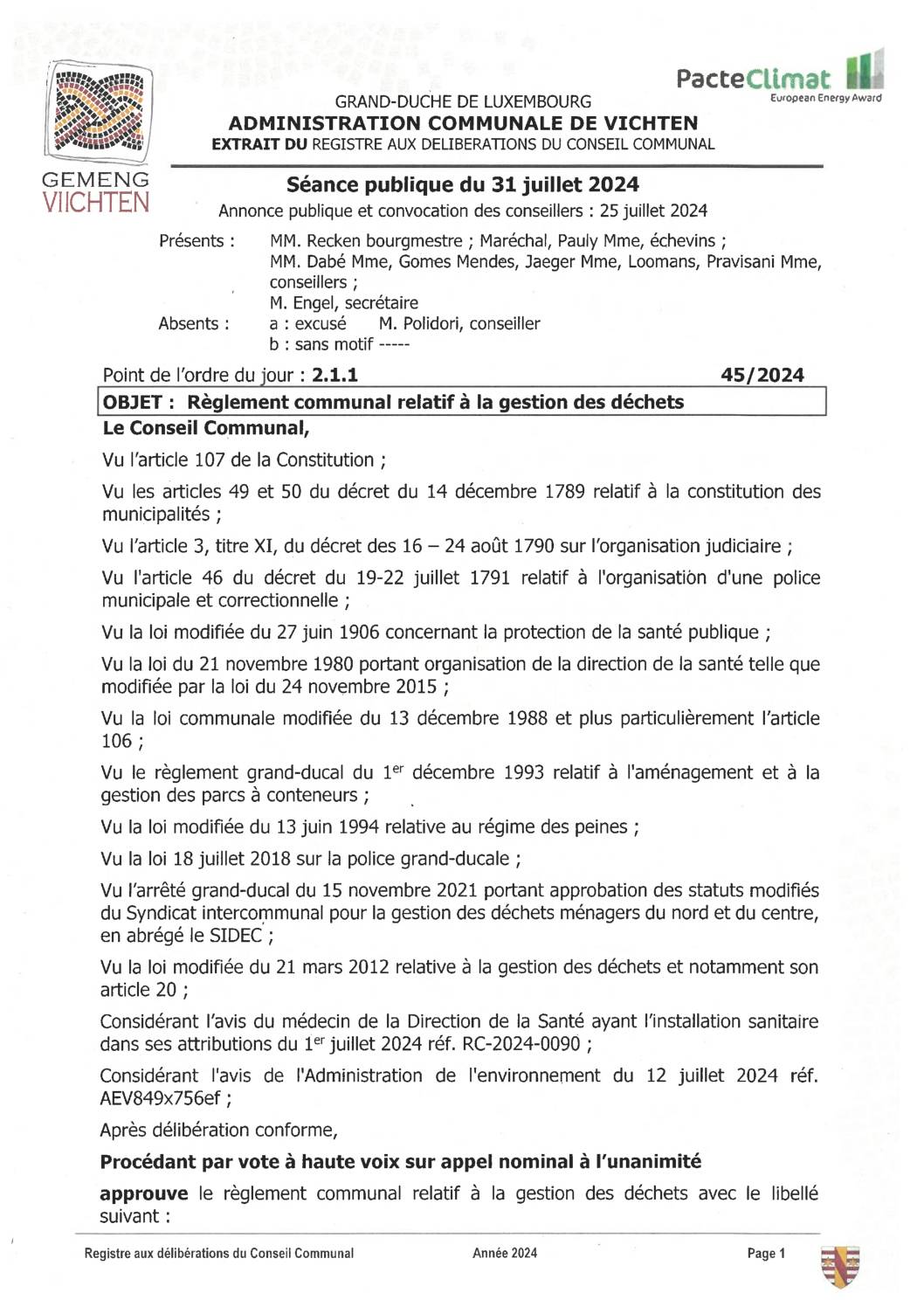 Règlement communal relatif à la gestion des déchets