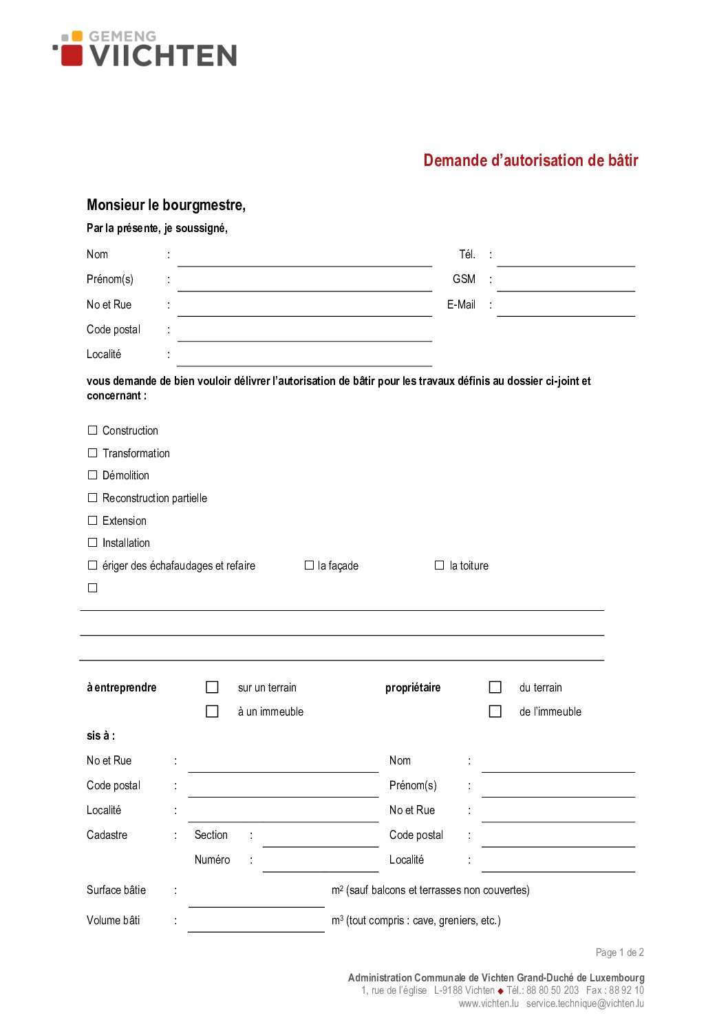 Demande d'autorisation bâtir