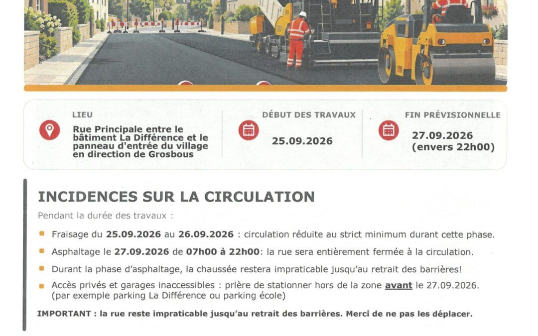 Travaux d&rsquo;asphaltage rue Principale à Vichten